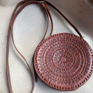 Brown Leather Circular Crossbody Bag